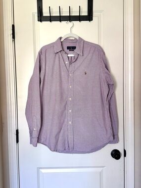 Ralph Lauren Men's Blue and White Checkered Shirt